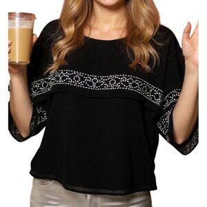 Vintage JR Nites by Caliendo 12P Chiffon Layered Black Top 80s 90s Boho